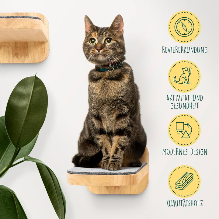 HAPPYPET Katzentreppen 3er-Set für Wandmontage - Nachhaltiges Hartholz, Designer Kletterwand Katzen,