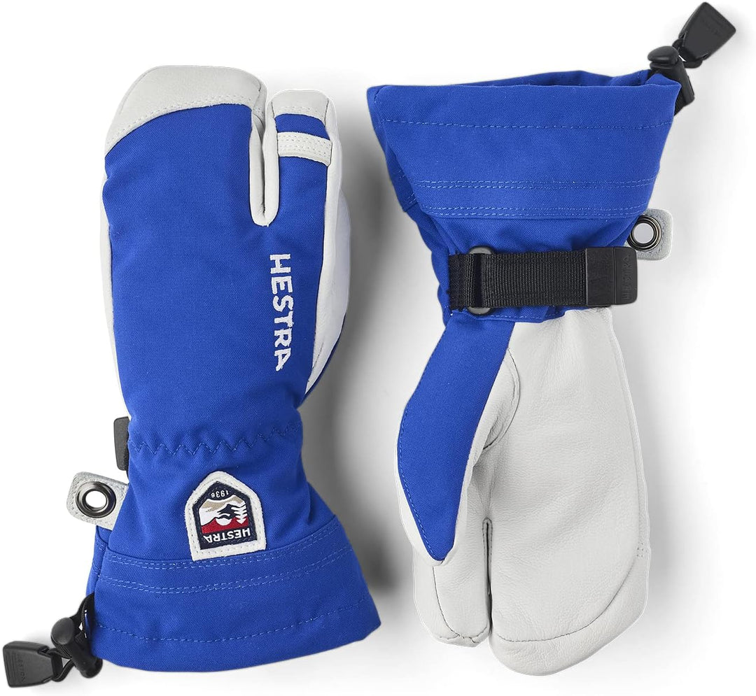 HESTRA Jungen Kid's Army Leather Heli Ski 3 Finger Handschuhe Blau/Grau 6