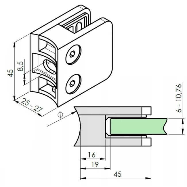 Sellon24 Glaspfosten Ø42,4 mm Edelstahl AISI 304 geschliffen satiniert, geschweisst, für Glasgelände