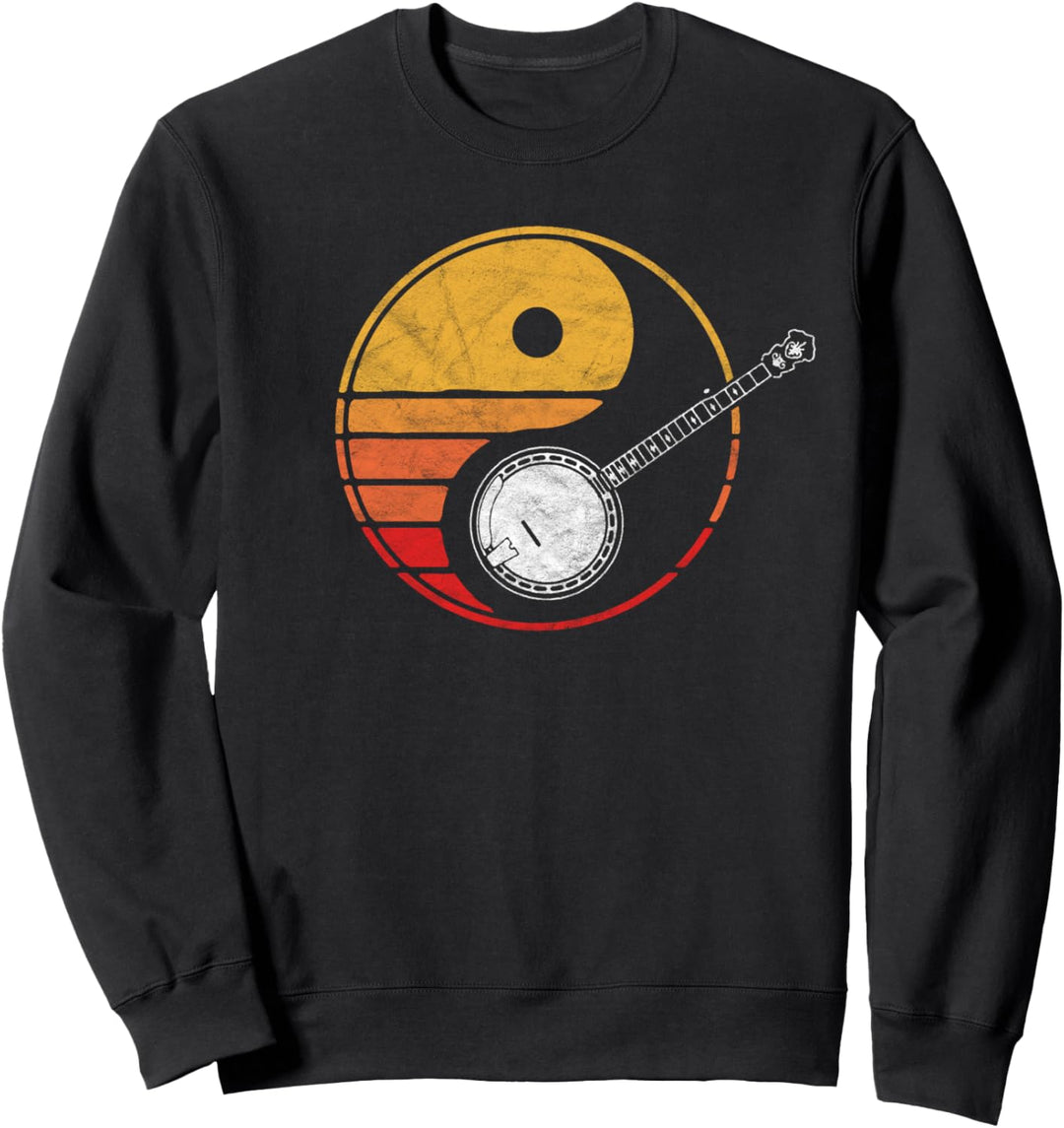 Vintage Yin Yang & Banjo Minimalist Sun Bluegrass Graphic Sweatshirt