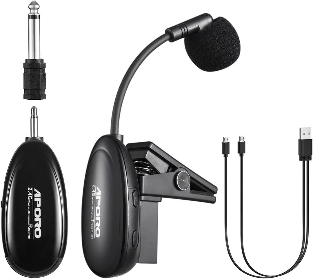 VOEMPHI 2.4G Drahtloses Saxophon Mikrofon Clip auf Musikinstrumente Mikrofon, Drahtloser Empfänger u