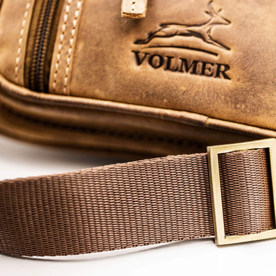 Fa.Volmer ® Gürteltasche in Echt-Leder für Damen und Herren | braun | Verstellbarer Gurt bis 130 cm