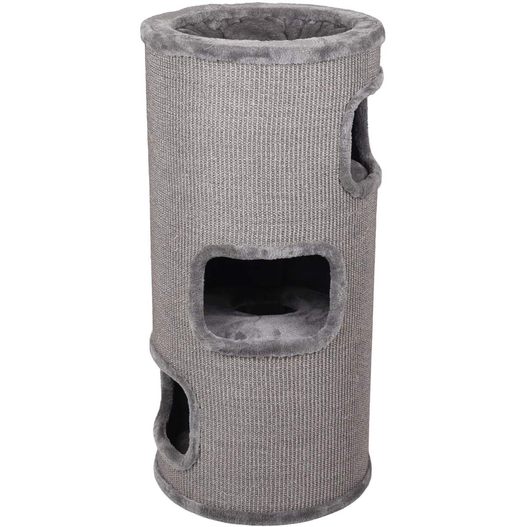 kratztonne für Katzen – Flamingo Enes M – 90 cm – Ø 42 cm – Sisal & Plüsch – 3 Etagen Grau 90 cm – Ø