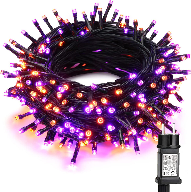 BrizLabs Halloween Deko Lichterkette Orange Lila, 20M 200 LED Aussen Weihnachten Lichterketten Steck