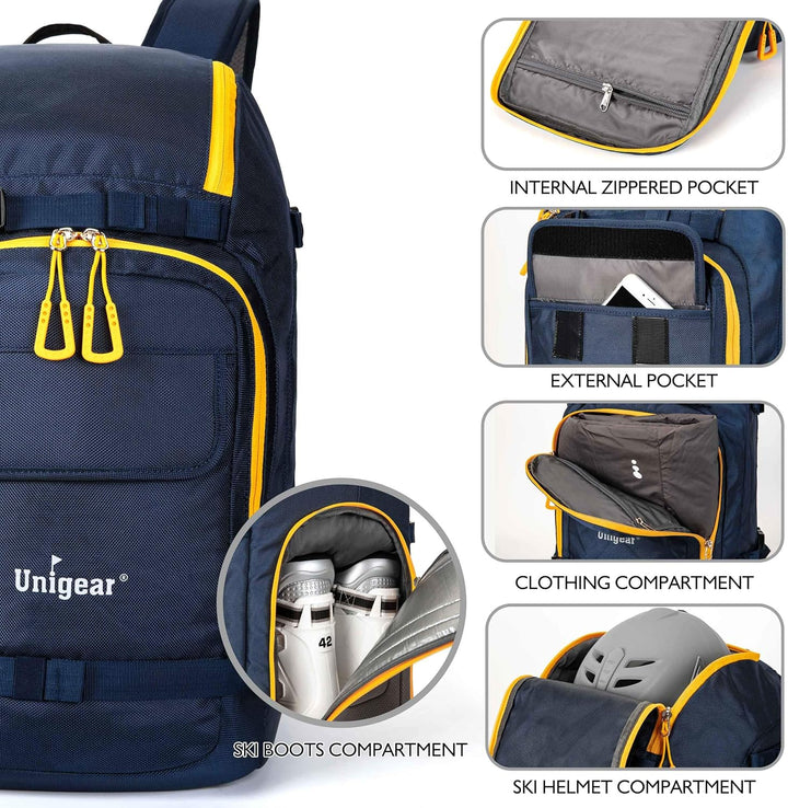 Unigear Skischuhtasche mit Helmfach und Rucksackgurten, Skirucksack Skischuhrucksack mit Helmtasche,