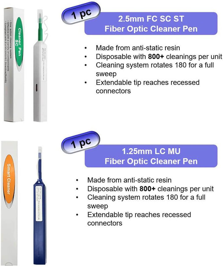 QIIRUN Fiber Optic Cleaners Kit Glasfaser Reiniger Kit, FTTH-Reinigungswerkzeuge mit 1,25 mm/2,5 mm