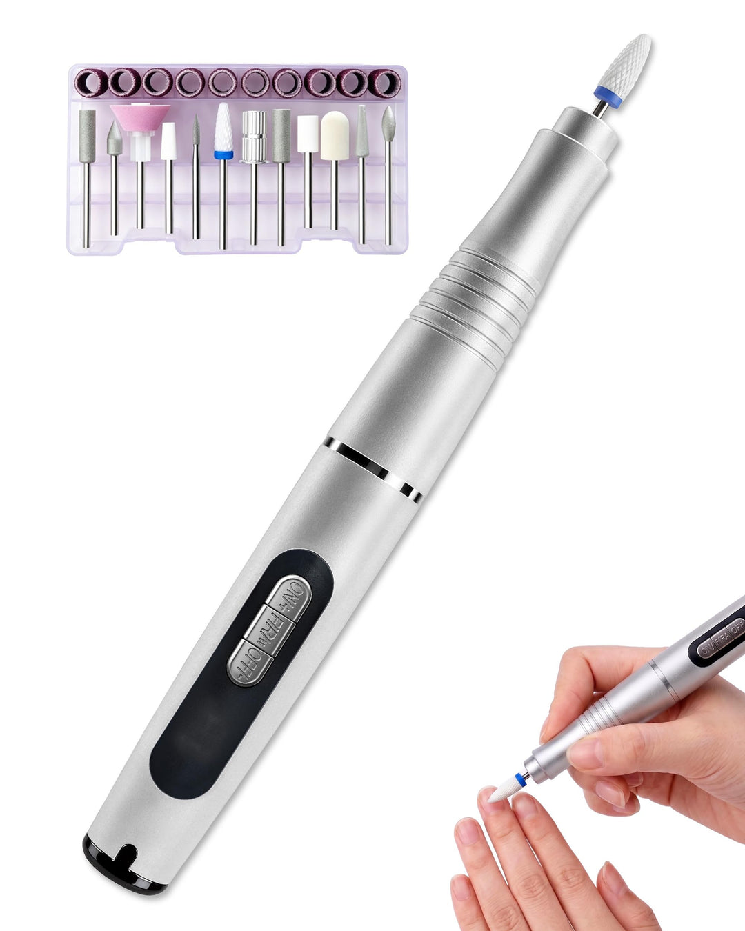 ND02 Wireless Electric Nail Cutter, 6 Speed Electric Nail File with 12 Drill Bits, Manicure Pedicure