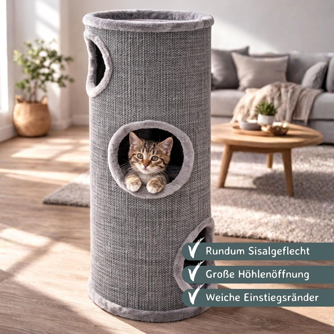 nanook Kratztonne Kratzbaum Condo mit Spielball, Sisal Plüsch, grau 100 cm Grösse XL: 100 cm Grau, G