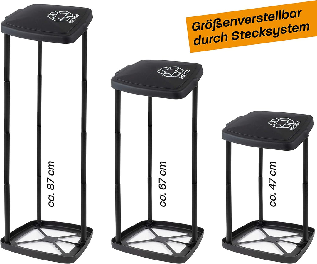 Hinrichs 3X Müllsackständer 120L - Höhenverstellbarer Müllbeutelhalter mit Deckel & Klemmring für 12