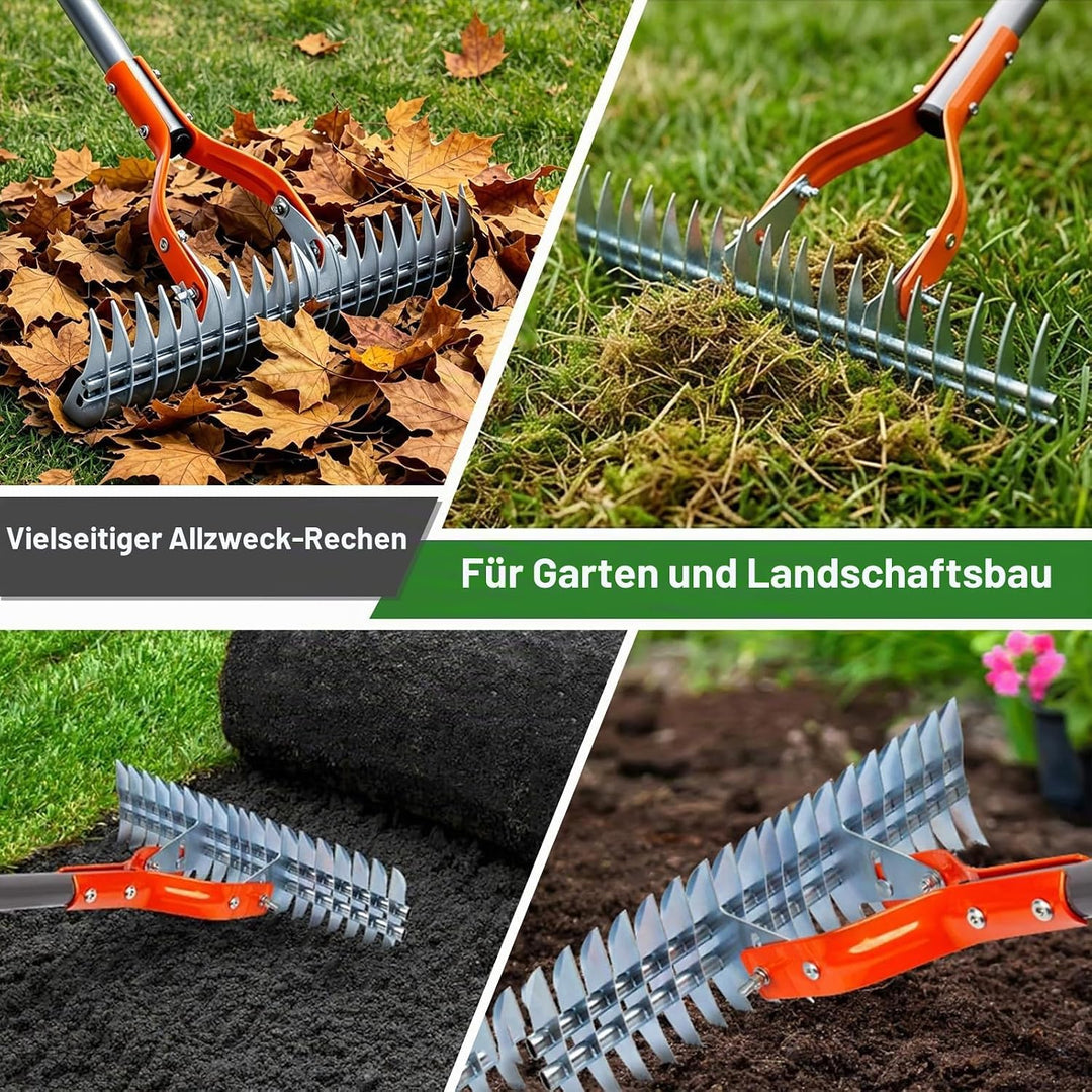 Vertikutierrechen für Rasenflächen, 38cm Breiter Rasenrechen mit Verstellbarem Griff, Metall Schneid