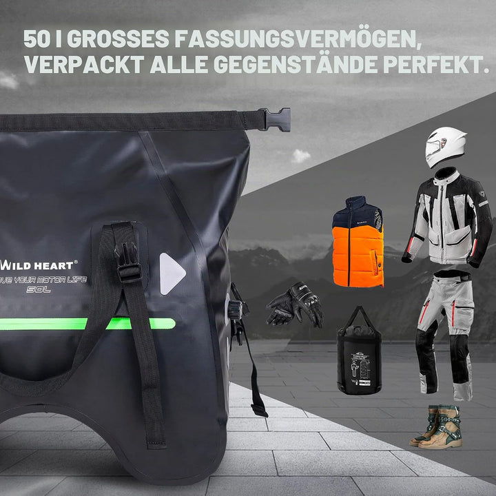 WILD HEART Motorrad-Rücksitztasche U-förmige wasserdichte Hecktasche 50L Motorradausrüstung Lokomoti