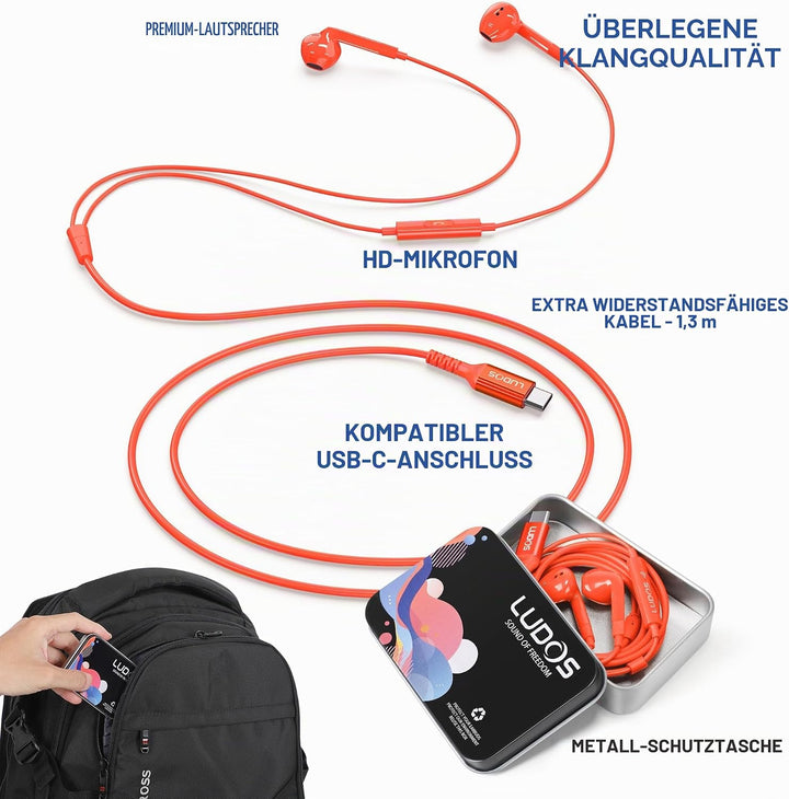 LUDOS FEROX Kopfhörer In Ear Kopfhörer mit Kabel und Mikrofon, 5 Jahre Garantie, In Ear Ohrhörer, 3,