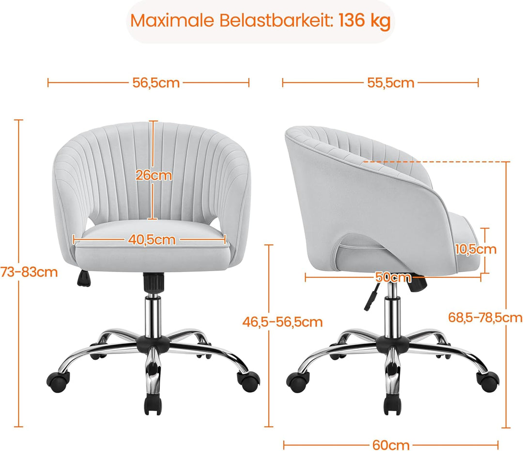 Yaheetech Bürostuhl mit Samtbezug, Ergonomischer Schreibtischstuhl mit Armlehnen, Drehstuhl mit Roll
