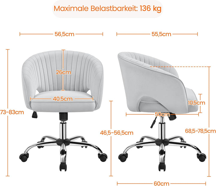 Yaheetech Bürostuhl mit Samtbezug, Ergonomischer Schreibtischstuhl mit Armlehnen, Drehstuhl mit Roll