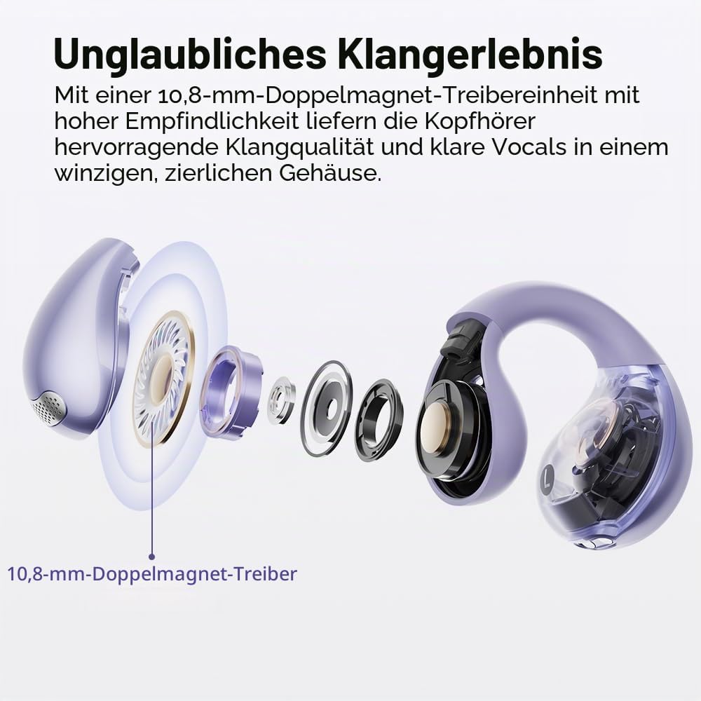 QCY Crossky C30 Open Ear Kopfhörer,Kabellose Bluetooth 5.4 Clip On Kopfhörer,4 Mikrofon ENC Geräusch