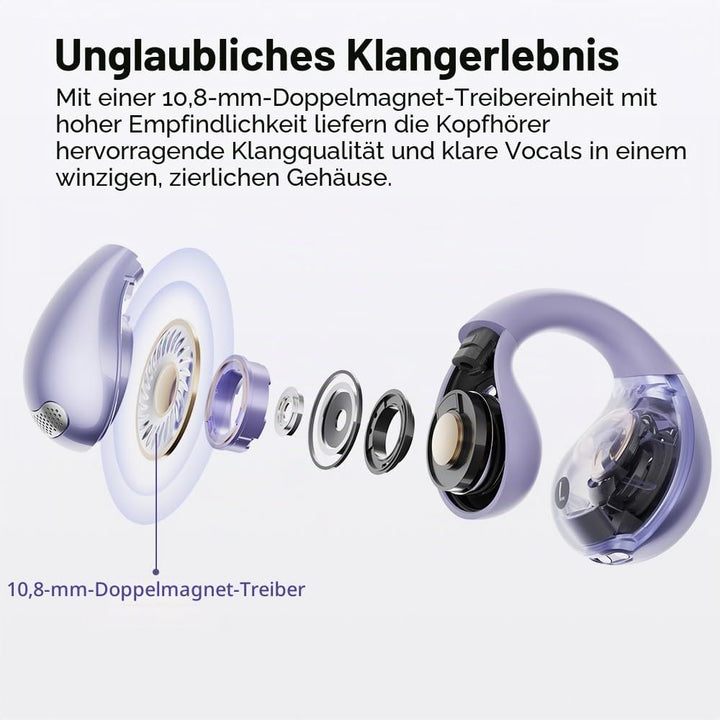QCY Crossky C30 Open Ear Kopfhörer,Kabellose Bluetooth 5.4 Clip On Kopfhörer,4 Mikrofon ENC Geräusch