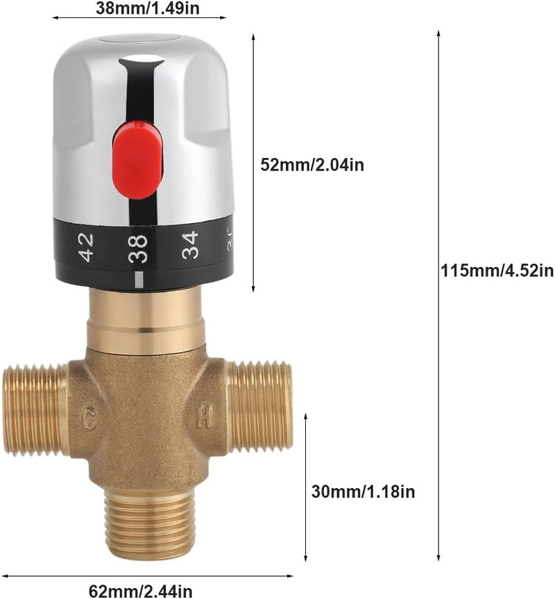 Armatur Thermostat Messing, 15 mm Waschbeckenarmatur Feste Temperatur für Küche Badezimmer G1/2 35- 