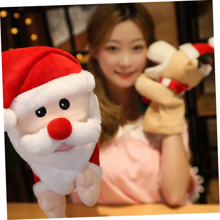 VANZACK Weicher Weihnachtsmann Handpuppe Plüschspielzeug Fingerpuppe Eltern Junge Mädchen Interaktiv