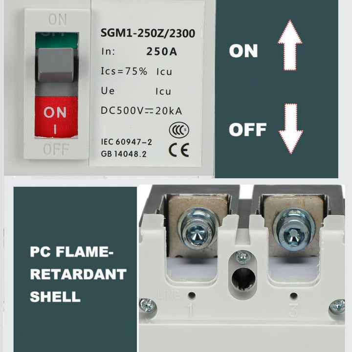 2P DC-Leistungsschalter MCCB Solarhauptschalter Batterieschutzschalter Isolator 500V 250A