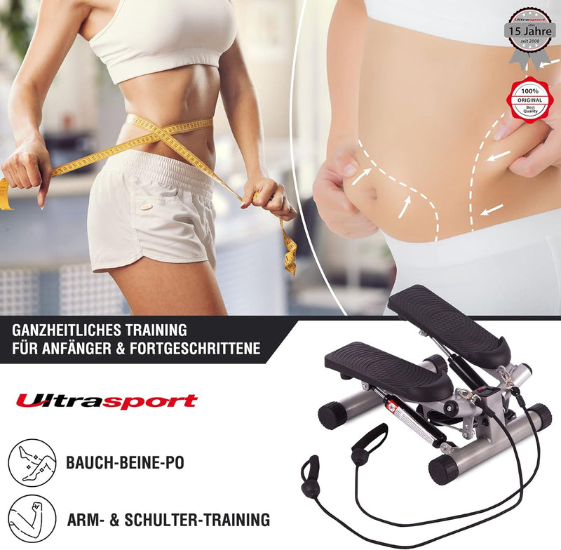 Ultrasport Swing Stepper inklusive Trainingsbändern / Hometrainer Stepper mit verstellbarem Widersta