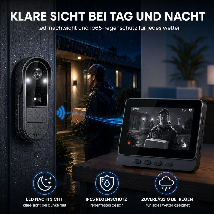 Zeerkeer Funkklingel mit Kamera Türklingel mit Kamera 2.4g Video Türklingel Kabellos mit Video-Zwei-