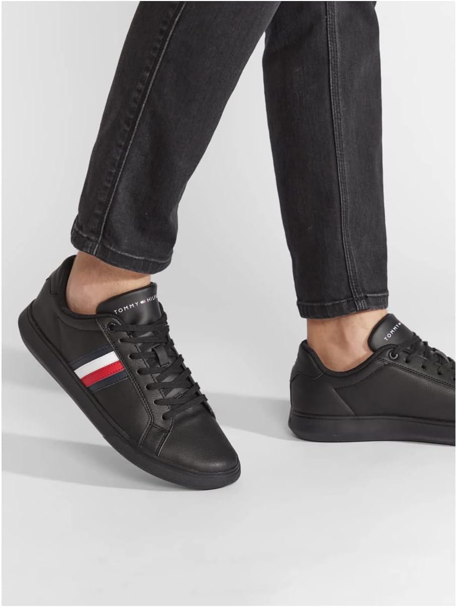 Tommy Hilfiger Herren Corporate Cup Leather Stripes Fm0fm04275 Cupsole Sneaker 40 EU Schwarz, 40 EU