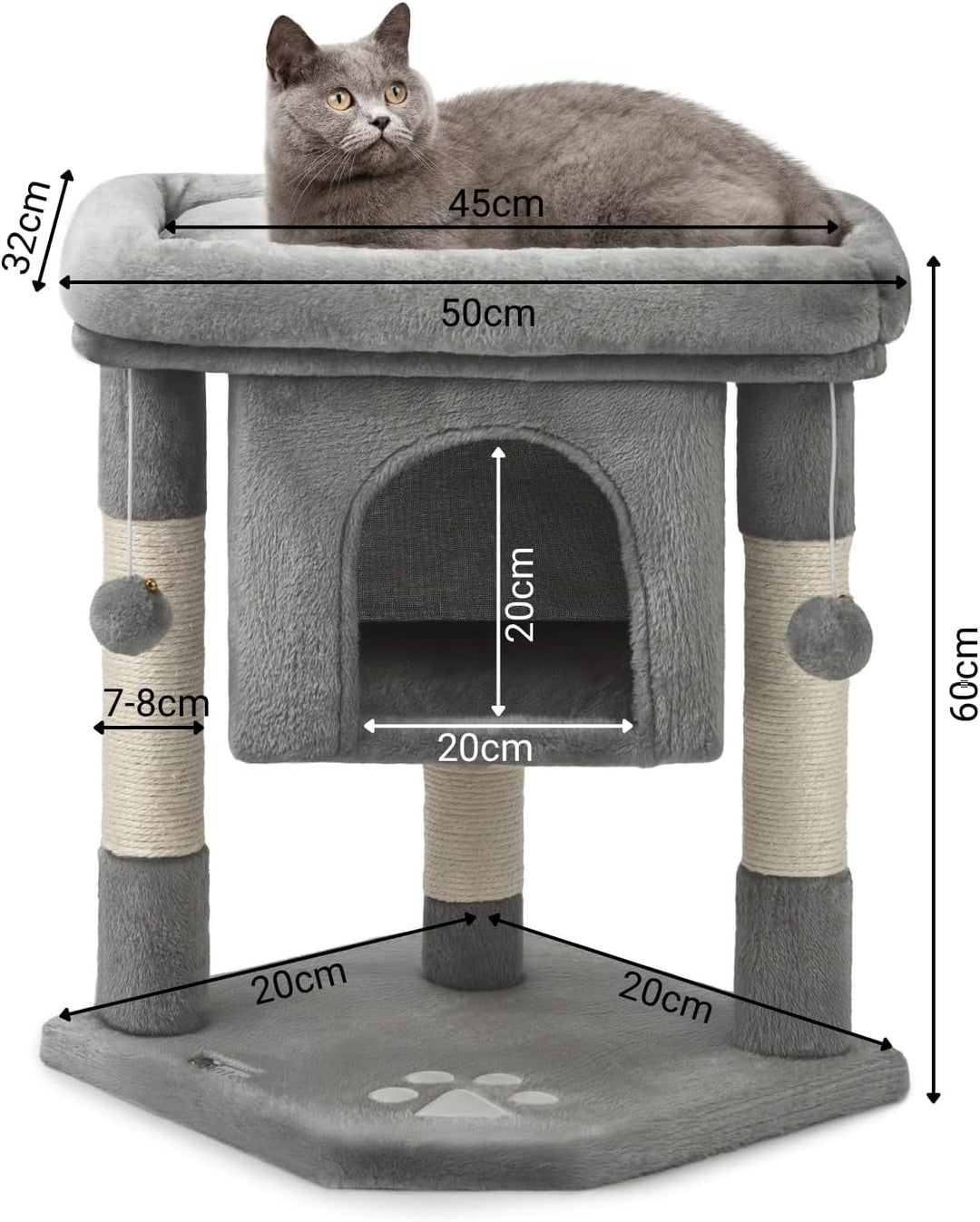 lionto Kratzbaum Kletterbaum Katzenkratzbaum Katzenbaum Höhe 60 cm, dunkelgrau, Dunkelgrau