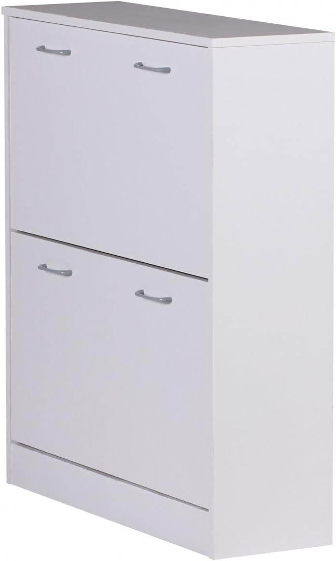 Wohnling Schuhkipper Kiel Weiss matt 2 Fächer 75 x 87 x 24 cm | Design Holz-Schuhschrank zum klappen