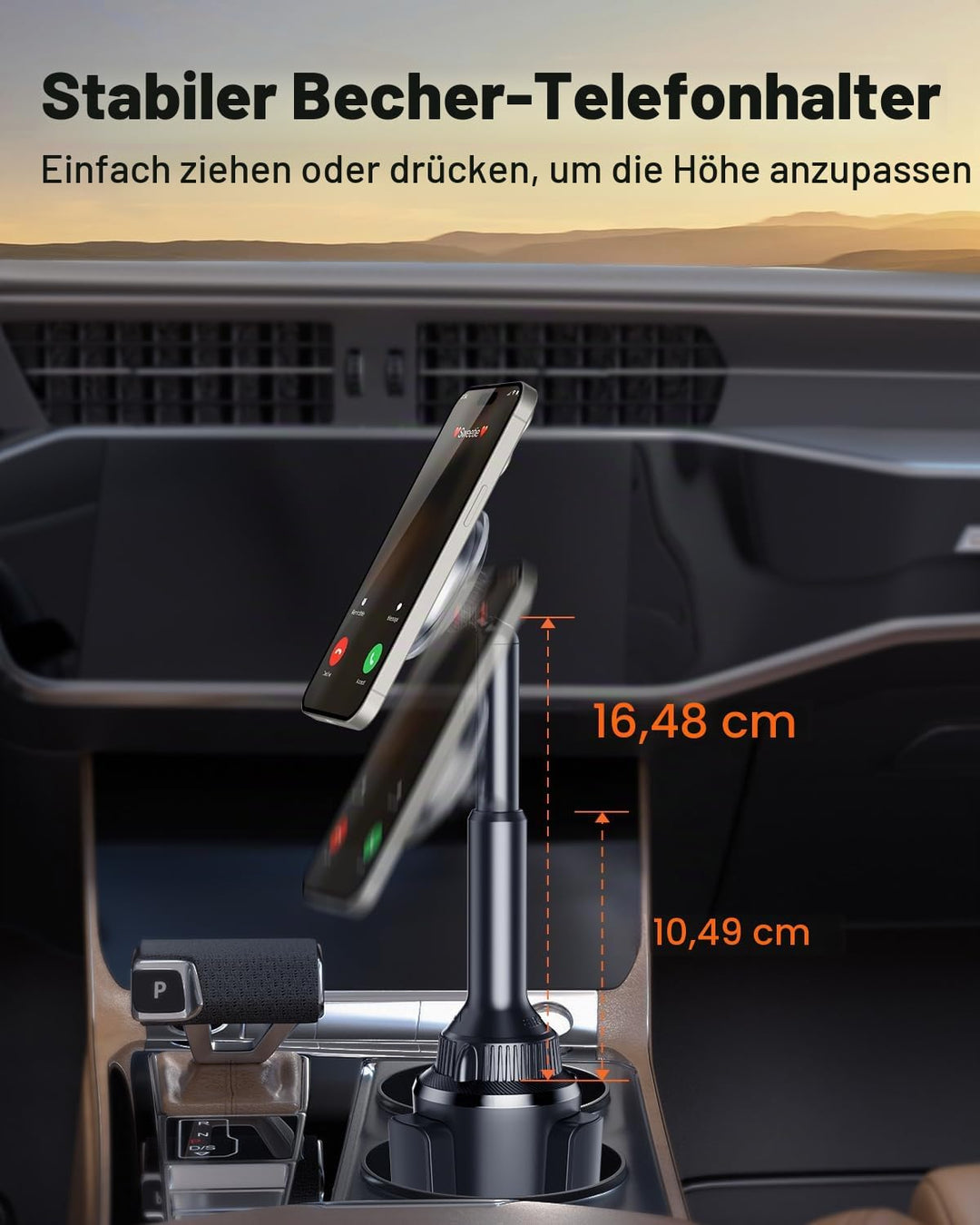 OQTIQ Handyhalterung Auto Getränkehalter – Kompatibel mit Mag-Safe, Lange Auszieharm & 360° Rotation