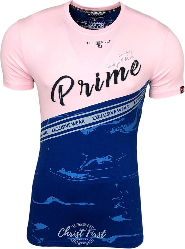 Herren Rundhals Vintage T-Shirt Kurzarm Slim Fit Design Fashion Top Print Shirt 2857 M Rosa_1, M Ros