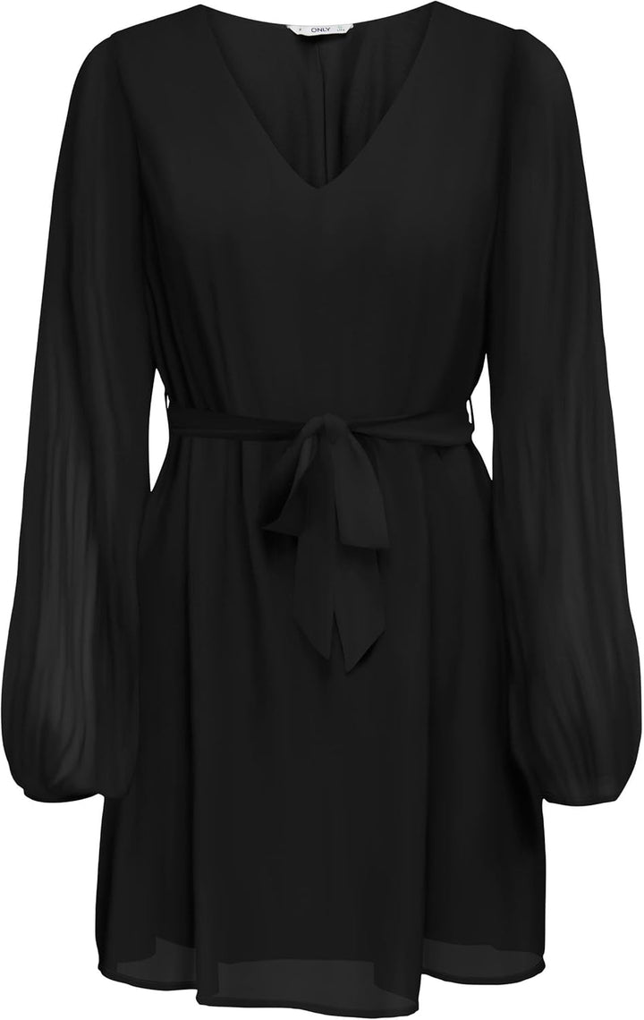 ONLY Damen Onlstar Life L/S Plisse Sleeve Dress Ptm Kleid XS Schwarz, XS Schwarz