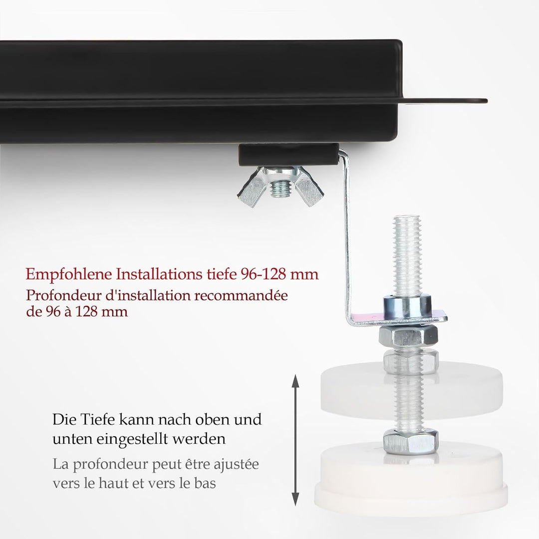 Duschrinne 70 cm Komplettset Schwarz, Edelstahl Ablaufrinne, Extra flache befliesbare Duschrinne mit