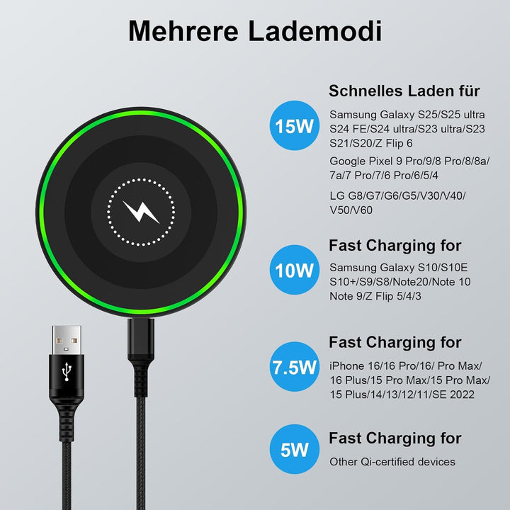 Induktive Ladestation Wireless Charger für Samsung Galaxy S26 S25 Ultra S24 FE S23 S22 S21 S20, iPho