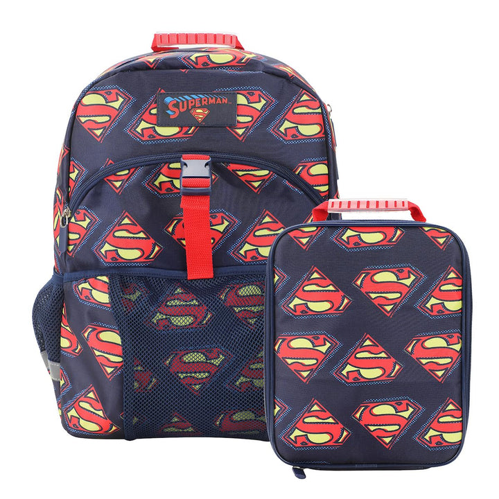 Bioworld 40,6 cm Rucksack und Lunchbox-Set für Schule und Reisen, Superman-Logo, AOP, Marineblau, Su