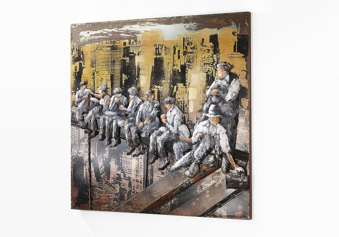 Kobolo Wandbild Wanddeko Metallbild 3D-Bild - New York Bauarbeiter - 90x90 cm