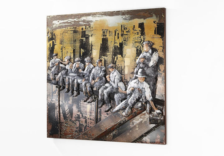 Kobolo Wandbild Wanddeko Metallbild 3D-Bild - New York Bauarbeiter - 90x90 cm