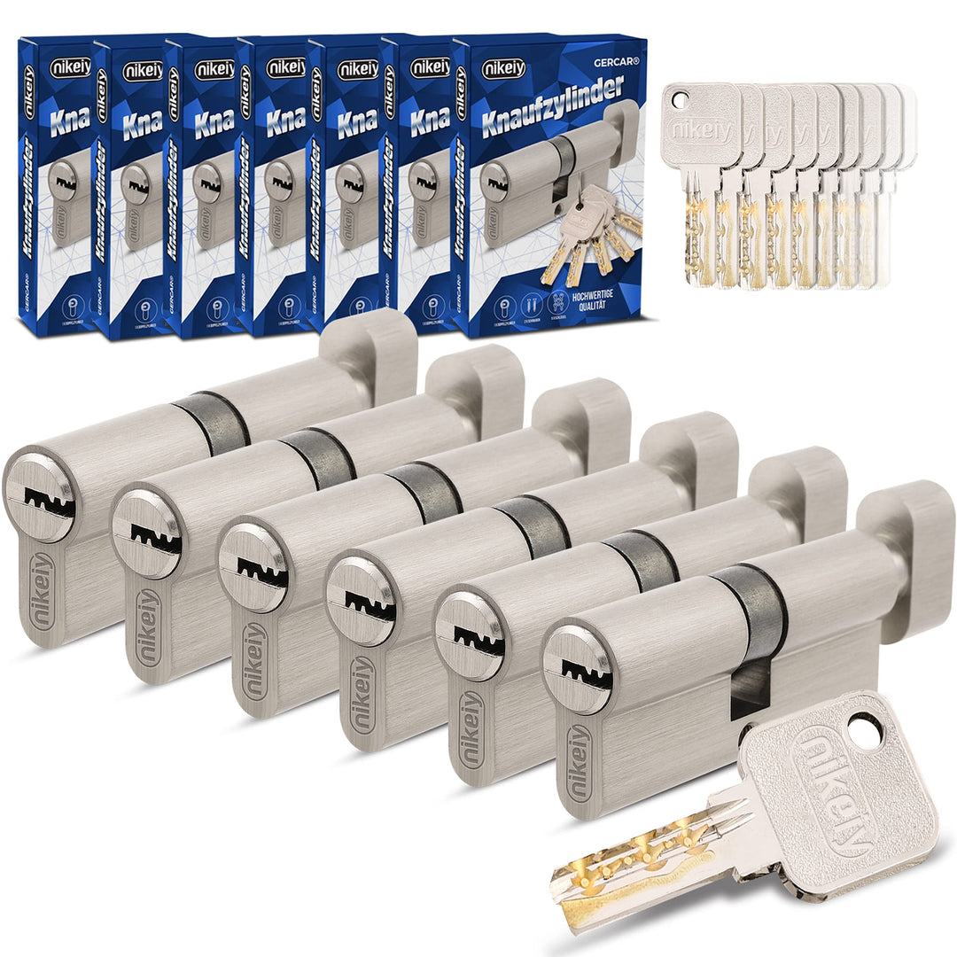 GERCAR Pro Gleichschliessend 6 Knaufzylinder 45/45 Set 6x Schliesszylinder mit Knauf inkl. 30 Schlüs