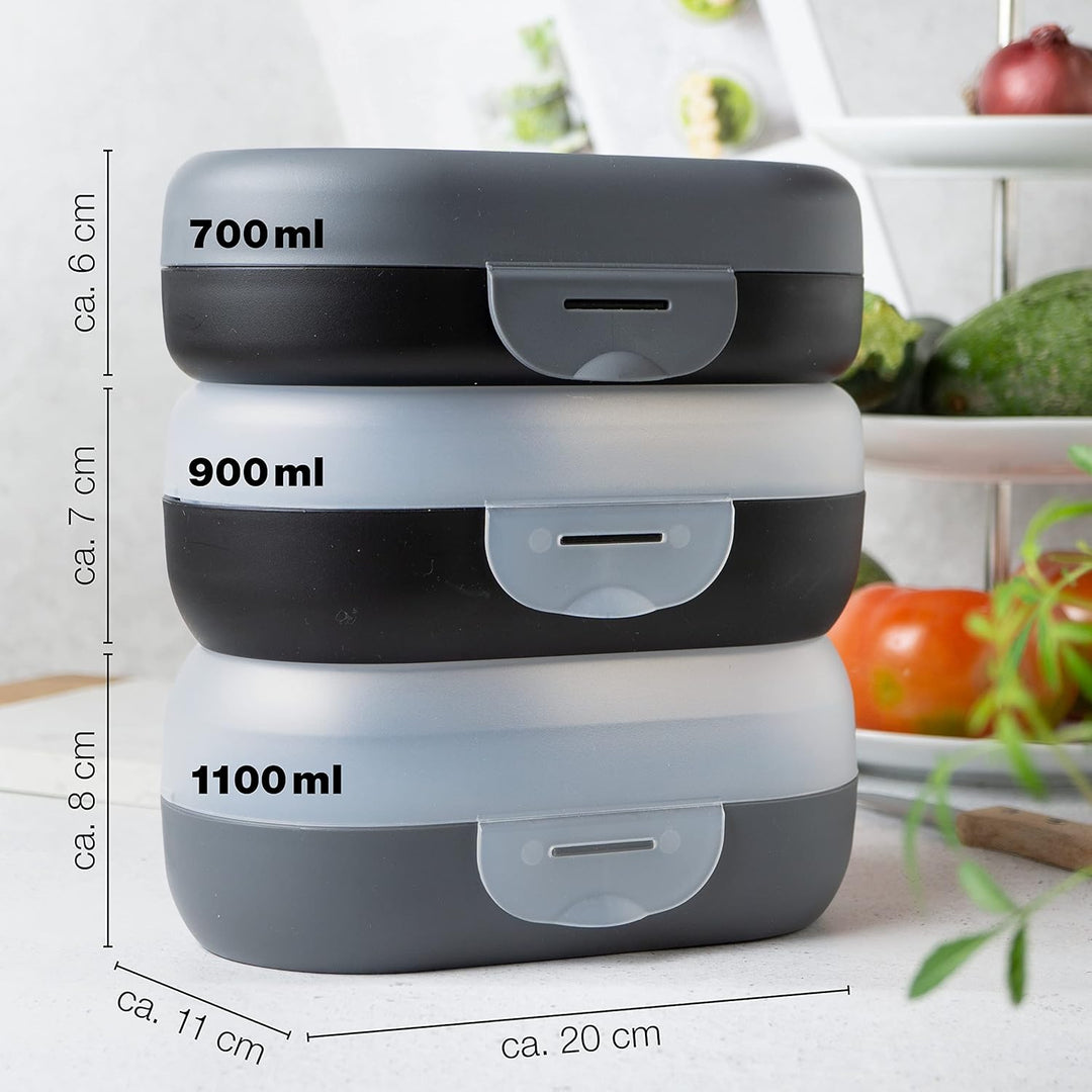 Moritz & Moritz 3x Brotdose mit Fächern - Lunchbox in drei Grössen 700ml, 900ml, 1100ml - Dezente Br