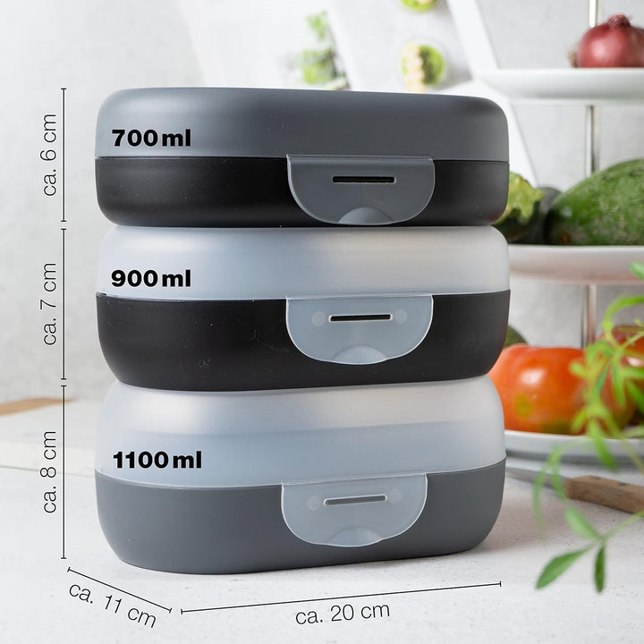 Moritz & Moritz 3x Brotdose mit Fächern - Lunchbox in drei Grössen 700ml, 900ml, 1100ml - Dezente Br