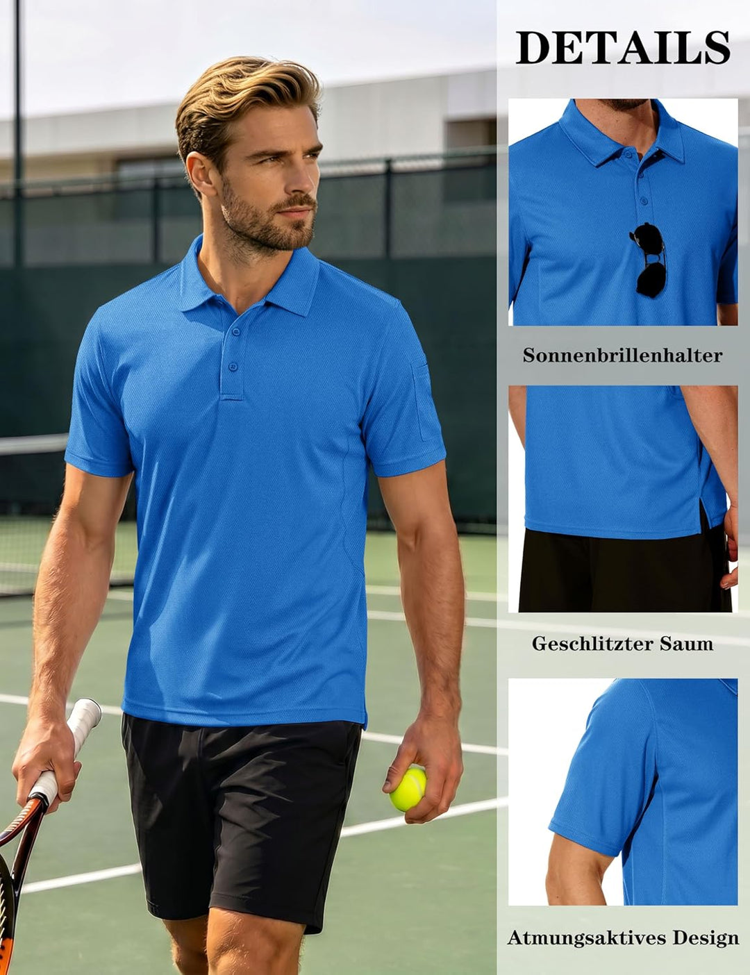 KEFITEVD Polo Shirts Herren Kurzarm Golf Tshirts Schnelltrocknend Army Tshirt Sport Outdoor Poloshir