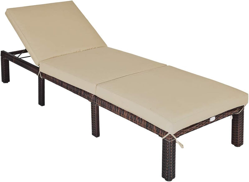 GIANTEX Sonnenliege Rattanstuhl Outdoor, Gartenliege Relaxliege Rattan Liege inkl. Auflage, Terrasse