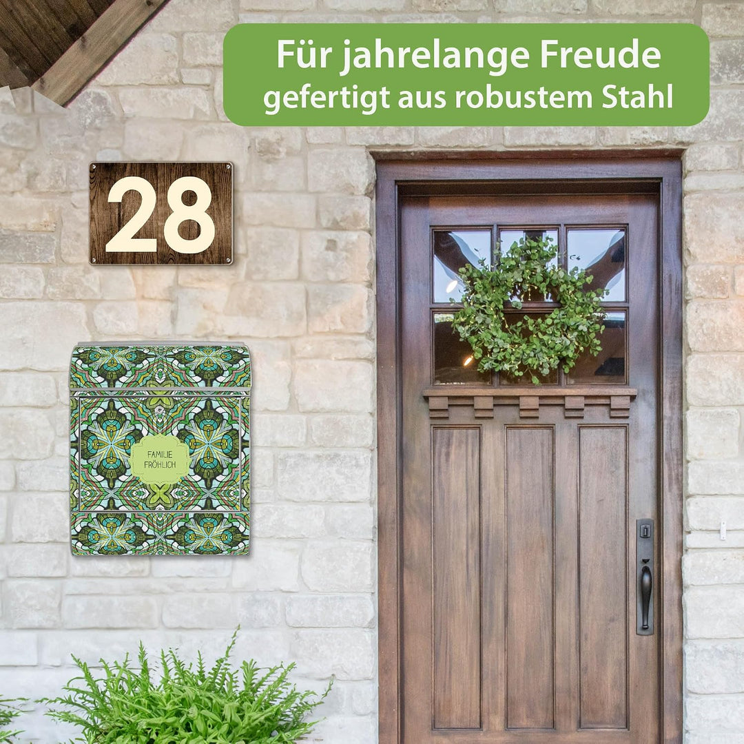 banjado Design Briefkasten personalisiert 38,5x46,5x13cm &amp; 2 Schlüssel - Briefkasten Stahl Silber Ze