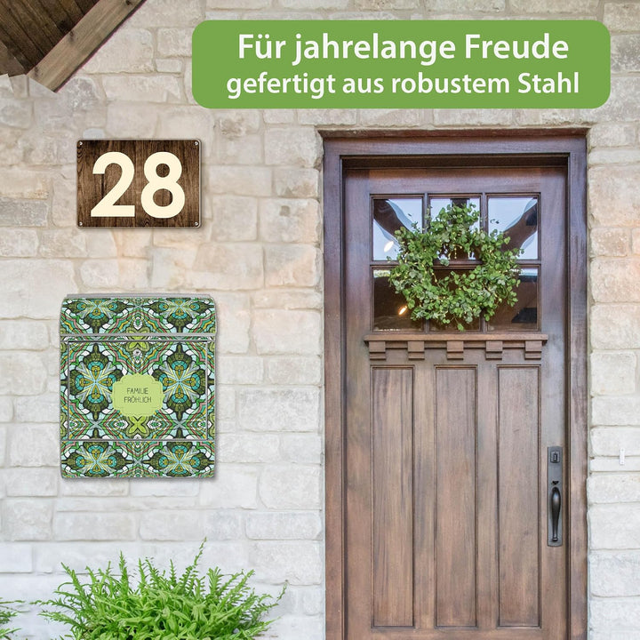 banjado Design Briefkasten personalisiert 38,5x46,5x13cm &amp; 2 Schlüssel - Briefkasten Stahl Silber Ze