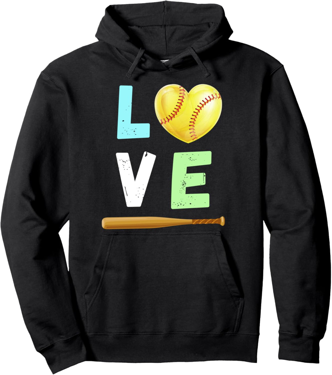 Love Softball Fun Birthday Women Men Kids Pullover Hoodie