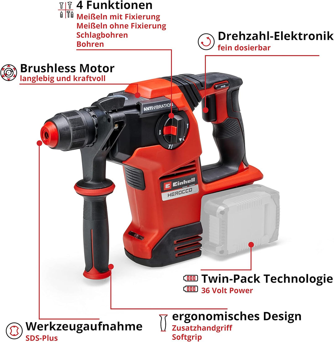 Einhell Akku-Bohrhammer HEROCCO 36/28 Power X-Change (Li-Ion, 2x 18 V, Twin-Pack, 3.2 Joule, 29 Nm,