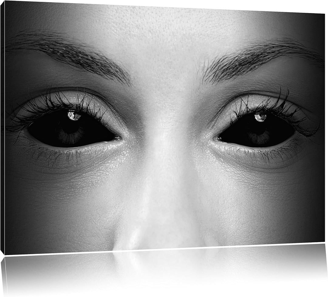 Pixxprint Böse Dämonenaugen Kunst B&W als Leinwandbild/Grösse: 100x70 cm/Wandbild/Kunstdruck/fertig