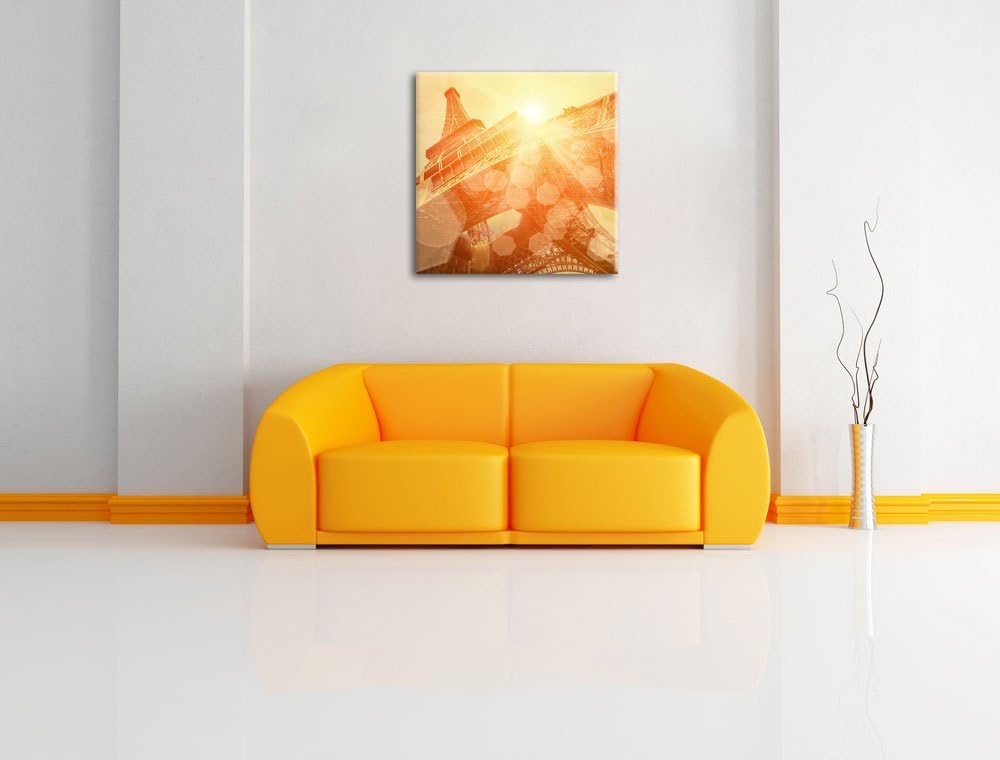 Pixxprint Der Eiffelturm im Sonnenschein, Format: 70x70 auf Leinwand, 70x70
