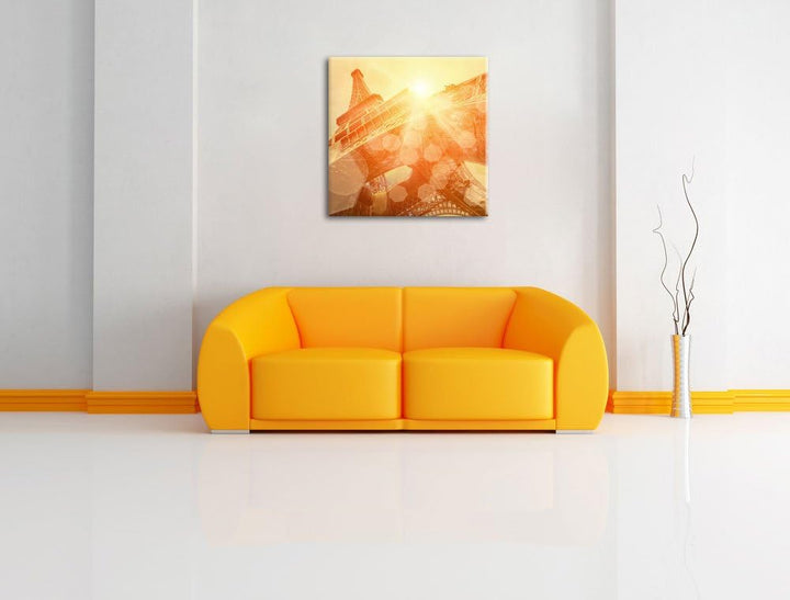 Pixxprint Der Eiffelturm im Sonnenschein, Format: 70x70 auf Leinwand, 70x70