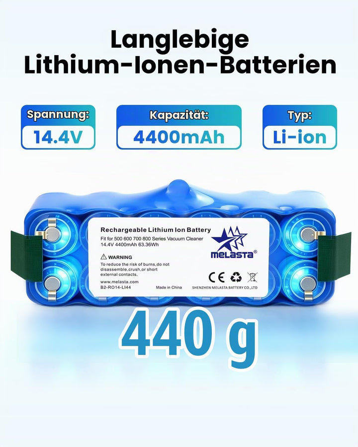 melasta 14.4V 4400mAh Lithium-Ionen Ersatz Batterie Akku kompatible mit iRobot Roomba 500 600 700 80