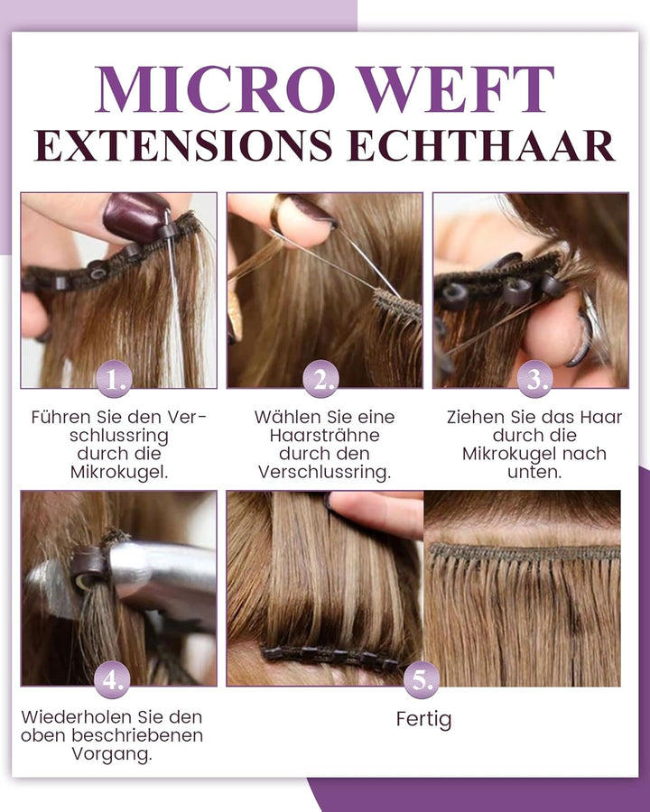 LaaVoo Braun Tressen Echthaar Extensions mit Micro Rings 12Zoll Width Microweft Haarverlängerung Ech